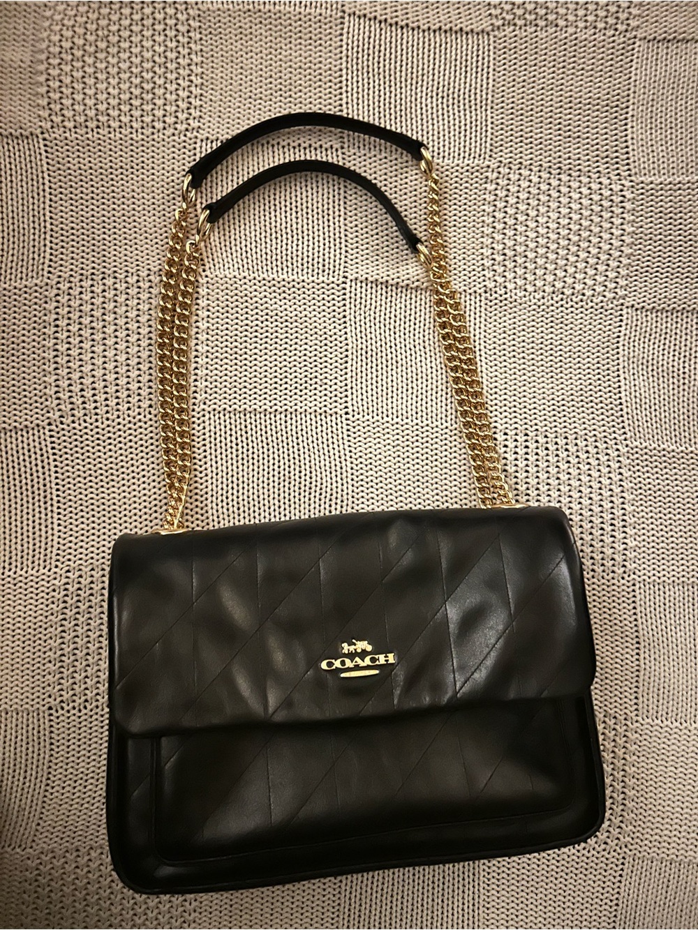 Coach Elodie Quilted Leather Crossbody Bag in Black with Gold Chain